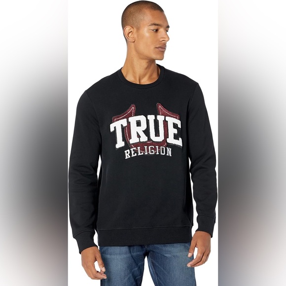 True Religion Chenille True Logo Crewneck - Black - S - Picture 1 of 15